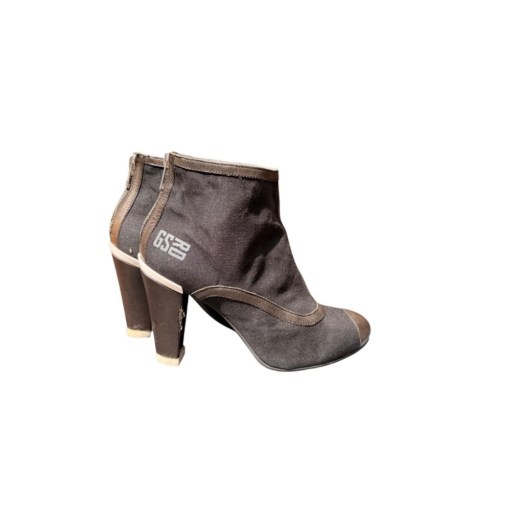 G-Star Raw GS RAW Canvas Leather Ankle Boots Black Brown Heel Zip Up Womens 38